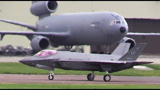 USAF F35s and tankers depart UK  after RIAT 2016