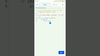 print odd numbers from 1 to 100 in python using for loop. #shorts #youtubeshorts