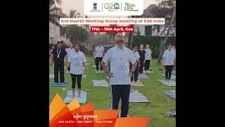 The Second Health Working Group Meeting, representatives from member nations practicing yoga