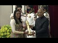 president kovind presents padma bhushan to kum. p.v. sindhu for sports