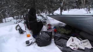 Cheap Tarp overnight bushcraft deep snow Adirondacks Mt  Marcy Summit