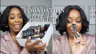 FOUNDATION DECLUTTER w/ mini reviews + shades included | combo/oily skin | Andrea Renee