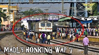 MADLY HONKING WAP 7 throws PEOPLE OFF TRACKS !! Indian Railways