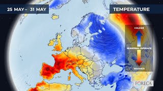 Monthly temperature forecast for Europe 22/5/2026