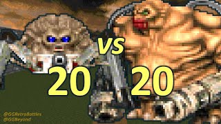 20 Arachnotrons vs 20 Mancubi - Monster Infighting - Doom II Retro Battles