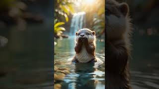 Adorable baby otter playing in the water! 🦦💙