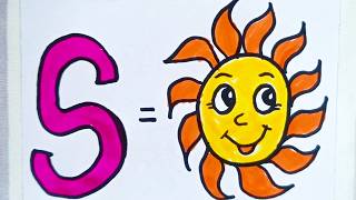 S for sun drawing | Alphabet drawing | ABCD Drawing | Kids Drawing Learning