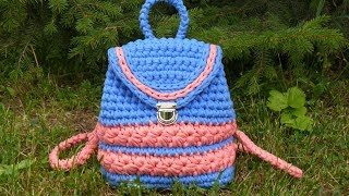 Рюкзак из трикотажной пряжи. Вязание крючком. Crochet Backpack Pattern of T Shirt Yarn. Tutorial