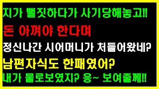 (실화사연) 지가 뻘짓하다가 사기당해놓고!! 돈 아껴야 한다며 정신나간 시어머니가 처들어왔네? 남편자식도 한패였어? 내가 물로보였지? 응~ 보여줄꼐!!