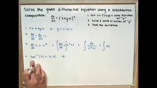 Solve the given differential equation using a substitution composition: dy/dx = (x+y+1)^2