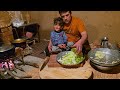 rural life of an iranian family cooking meat food in a traditional and rural style. rurallife