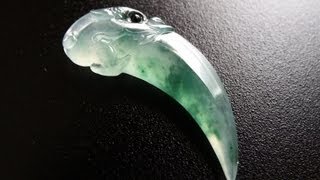 Natural Icy Imperial Emerald Green Burmese A Grade Jadeite JADE Dragon's Fang Pendant 16ct