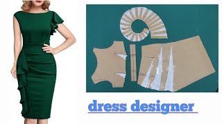 💥Thiết kế váy kiểu xếp nếp bất đối xứng rất thời trang |kỹ thuật cắt và may