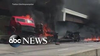 Fiery crash snarls traffic in Kansas City, Missouri