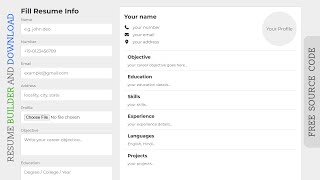 Build a Resume Builder App with Live Preview & PDF Download (HTML CSS JS)
