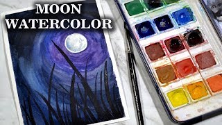 Easy FULL MOON Watercolor Painting for beginners