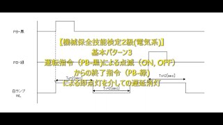 【機械保全技能検定2級（電気系）】課題1 PLCラダー図の基本パターン(Case-3: 運転指令（PB-黒)による点滅（ON, OFF）からの終了指令（PB-緑)による即点灯を介しての遅延消灯)