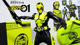 定価¥33000円！RAHジェネシス 仮面ライダーゼロワン ライジングホッパー レビュー！専用台座・アタッシュカリバー付属・複眼はLED発光！メディコムトイ