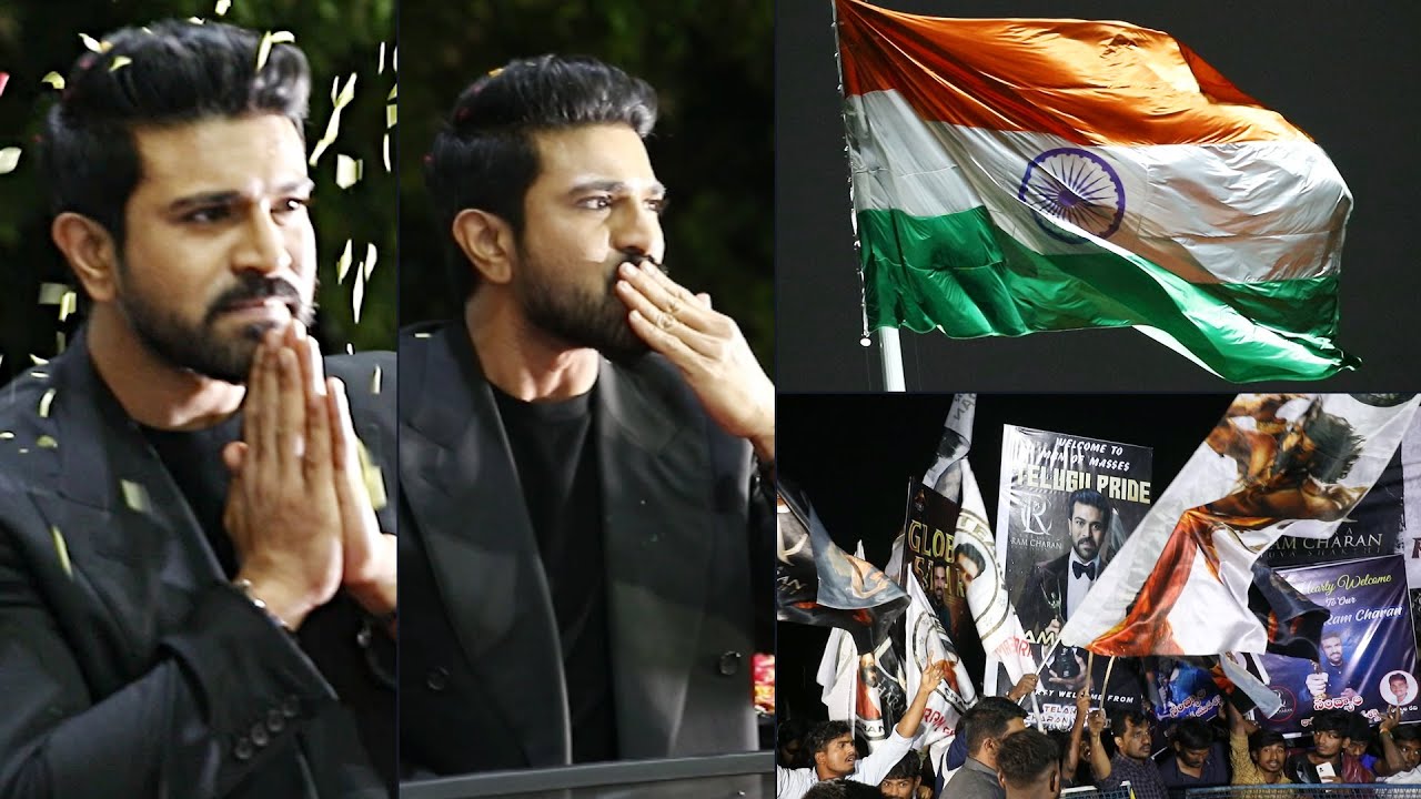 Ram Charan Had A Grand Welcome In Hyderabad After Winning OSCAR | Naatu ...