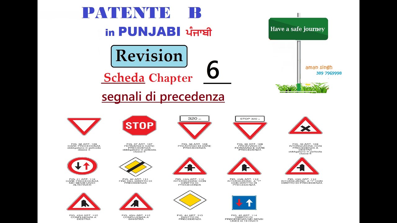 Patente B Punjabi Revision Scheda Esame Chapter 6 | Segnali Di ...