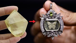 I carve raw citrine stone to make beautiful pendant - make a floral style pendant