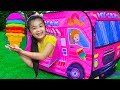 Hana & Tony Pretend Play w/ Ice Cream Food Truck Tent Toys