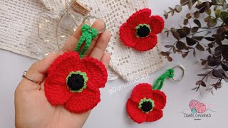 teje facil llavero de flor AMAPOLA a crochet| en tendencia 😍| accesorio para cabello 🏵️