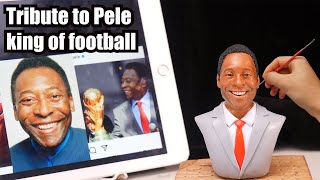 Tribute to Pelé  the King of Footbal,Sculpture the Football King Pele.【Clay producer Leo】