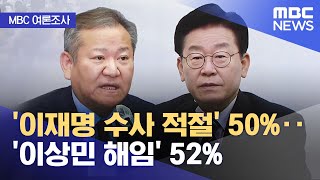 [여론조사②] '이재명 수사 적절' 50%‥'이상민 해임' 52% (2023.01.02/뉴스투데이/MBC)
