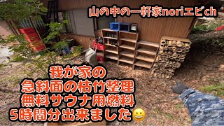 [山の中の一軒家] 我が家の急斜面の枯竹整理‼︎無料サウナ用燃料、5時間分出来ました😀 令和6年2月11日(日)