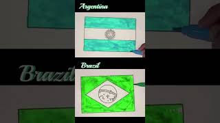 💙Argentina vs Brazil Flags using Brush Pen💚 #shortsvideo #youtubevideos #satisfying