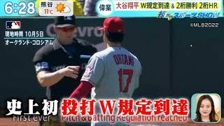 【ＭＬＢ】大谷翔平・Ｗ規定到達＆２桁勝利・２桁ＨＲ メジャーではエンゼルスの大谷翔平選手が史上初、投打ダブル規定に到達。 www