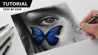 Drawing Realistic Eye with Butterfly - EASY Step by step