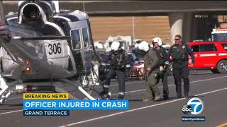 Ontario police motorcycle officer recovering after crash on 215 Freeway in Grand Terrace | ABC7