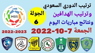 ترتيب الدوري السعودي وترتيب الهدافين ونتائج مباريات اليوم الجمعة 7-10-2022 من الجولة 6