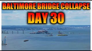 Baltimore Francis Scott Key Bridge Collapse Site on Day 30 after being struck by