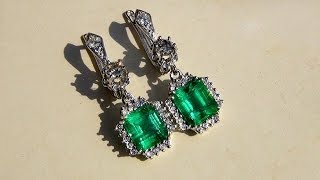 Natural Aaa Colombian Emerald And Diamond Earrings