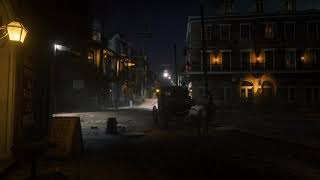 RDR2 - Saint Denis Sunrise Ambiance (busy street, talking, carriages)