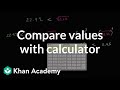 Comparing values with calculator | Numbers and operations | 8th grade | Khan Academy