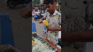 হাতের ছোঁয়া ছাড়াই আনারস কাটার চ্যালেঞ্জ। pine apple cutting।  Dhaka