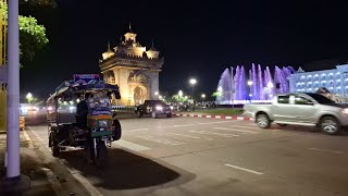 Patuxai Park to Dongpalane Road @ Night // Vientiane Laos 2024  Virtual Walk // #akaakad