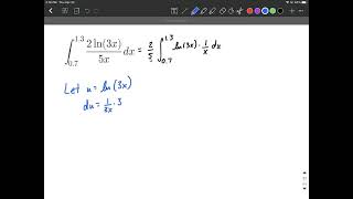 U substitution on definite integral with natural logarithm ln in rational function calculus