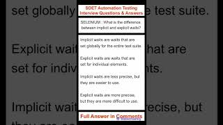 SELENIUM : What is the difference between implicit and explicit waits? SDET Automation Testing
