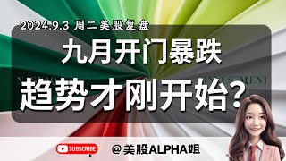 【美股Alpha姐】2024.9.3 周二美股复盘｜美股九月开门暴跌，趋势才刚刚开始？｜接下来空头要跌到哪才能止跌？｜英伟达，半导体加仓点位在哪里？