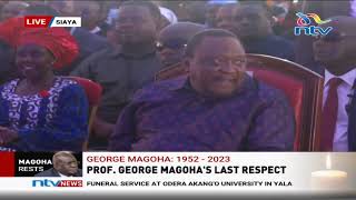 Crowds cheer as former President Uhuru Kenyatta arrives in Siaya for the burial of Prof Magoha