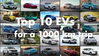 What are the 10 Best EVs on value for money for a 1000km trip?
