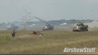 WWII Battle Reenactment - Five Stuart Tanks! - Thunder Over Michigan 2014