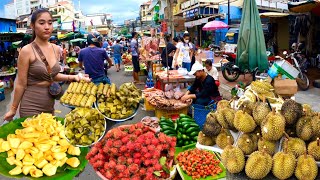 Best Cambodian street food heavy rain @ market | Delicious Plenty of fresh foods \u0026 Fruits