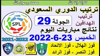 ترتيب الدوري السعودي اليوم وترتيب الهدافين الخميس 23-6-2022 الجولة 29 - فوز الهلال وفوز الاتحاد