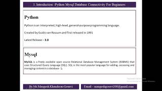 1 Introduction Python Mysql Database Connectivity